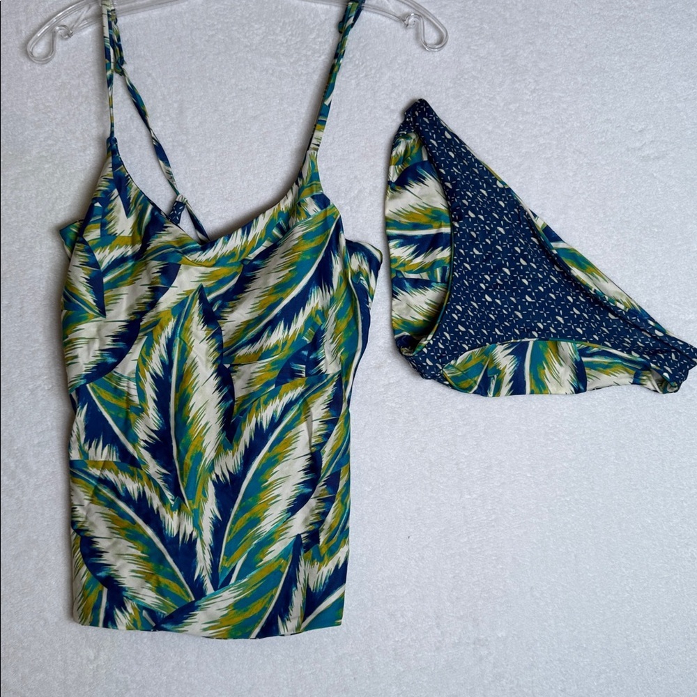 NWT prAna Tankini Set | Size Medium | Reversible | Teal Feather Print #4216-3 - Picture 2 of 6